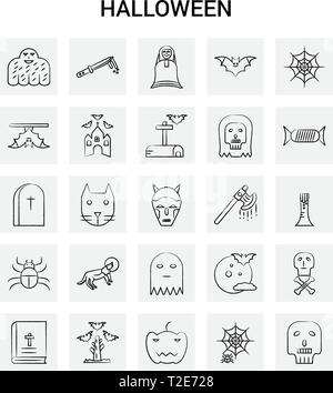 25 Halloween icon set dessiné à la main. Doodle Vecteur Fond gris Illustration de Vecteur