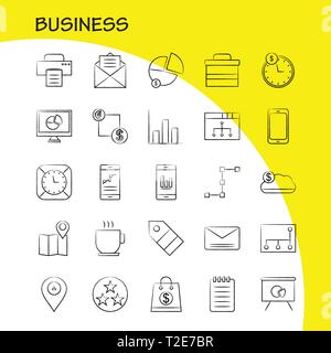 Business Icons Set dessinés à la main, pour l'infographie, Mobile UX/UI Kit et Print Design. Inclure : Réseau, Internet, le partage, la mise en réseau, de surveiller, de partager, de S Illustration de Vecteur