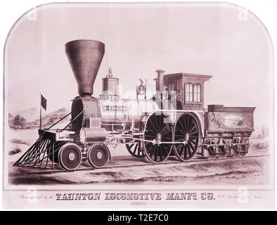 Locomotive à huit roues à partir d'une gravure du 19ème siècle.. Banque D'Images