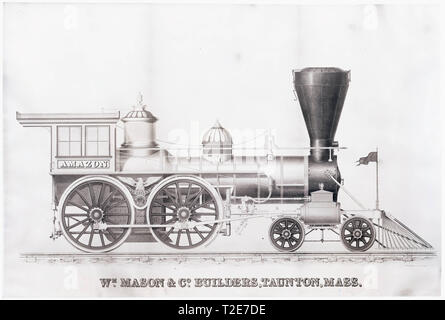 Locomotive à huit roues à partir d'une gravure du 19ème siècle.. Banque D'Images