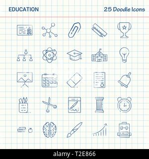 Éducation 25 Doodle d'icônes. Hand Drawn Business Icon Set Illustration de Vecteur