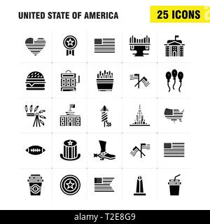 Usa glyphe solide Icon Pack pour les concepteurs et développeurs. Icônes de célébration, d'artifice, fête, Jour, hat, Présidents, USA, Ball, Vector Illustration de Vecteur