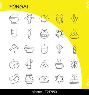 Pongal Hand Drawn Icon Pack pour les concepteurs et développeurs. Icônes de fleurs, d'herbes médicinales, Lily, Lotus, bambou, Spa, soins de beauté, spa, Vector Illustration de Vecteur