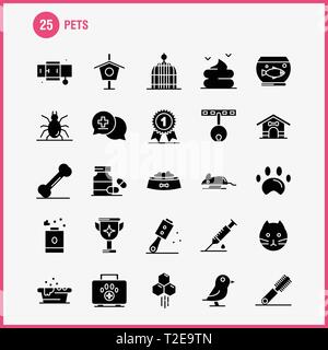 Animaux domestiques glyphe solide Icons Set pour l'infographie, Mobile UX/UI Kit et Print Design. Inclure : animal, Médecine, médecine, bouteille, Baignoire, Douche, animal, animal, Illustration de Vecteur