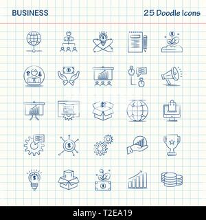 25 icônes d'affaires Doodle. Hand Drawn Business Icon Set Illustration de Vecteur