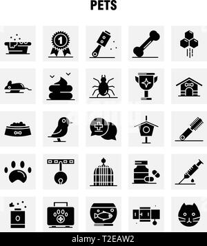 Animaux domestiques glyphe solide Icons Set pour l'infographie, Mobile UX/UI Kit et Print Design. Inclure : animal, Médecine, médecine, bouteille, Baignoire, Douche, animal, animal, Illustration de Vecteur