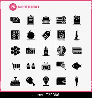 Super Marché glyphe solide Icons Set pour l'infographie, Mobile UX/UI Kit et Print Design. Inclure : Cigarette, Boîte à cigarettes, paquet de cigarettes, carotte, Cru Illustration de Vecteur