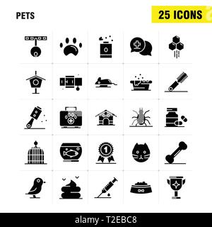 Animaux domestiques glyphe solide Icons Set pour l'infographie, Mobile UX/UI Kit et Print Design. Inclure : animal, Médecine, médecine, bouteille, Baignoire, Douche, animal, animal, Illustration de Vecteur