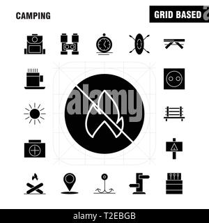 Camping glyphe solide Icon Pack pour les concepteurs et développeurs. Banc d'icônes, le Camping, Piscine, Voyage, Camping, Match, piscine, incendie, Vector Illustration de Vecteur