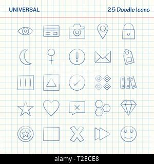 Doodle 25 universelle d'icônes. Hand Drawn Business Icon Set Illustration de Vecteur