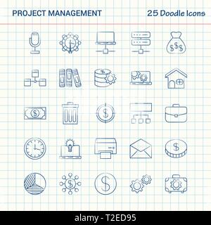 La gestion de projet 25 icônes Doodle. Hand Drawn Business Icon Set Illustration de Vecteur