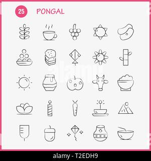 Pongal Hand Drawn Icon Pack pour les concepteurs et développeurs. Icônes de fleurs, d'herbes médicinales, Lily, Lotus, bambou, Spa, soins de beauté, spa, Vector Illustration de Vecteur