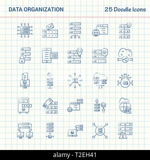 L'organisation des données 25 icônes Doodle. Hand Drawn Business Icon Set Illustration de Vecteur