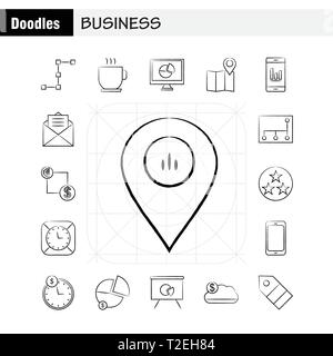 Business Icons Set dessinés à la main, pour l'infographie, Mobile UX/UI Kit et Print Design. Inclure : Réseau, Internet, le partage, la mise en réseau, de surveiller, de partager, de S Illustration de Vecteur