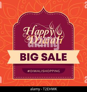 Happy Diwali vente carte de promotion et de médias sociaux poster Illustration de Vecteur