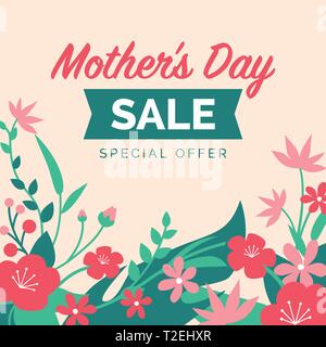 Vente spéciale Fête des mères annonce promotionnelle avec fleurs fleurs Illustration de Vecteur