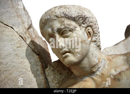 Gros plan d'une sculpture de secours Sebasteion Romain Oreste. Aphrodisias Aphrodisias, musée, Turquie. Oreste qui a cherché refuge à Banque D'Images