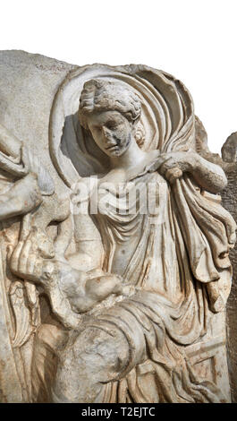 Close up of a Roman Sebasteion de relief marin : Blouse et d'Aphrodite Aphrodisias Aphrodisias, musée, Turquie. Le berger troyen gaz marin : Blouse Banque D'Images