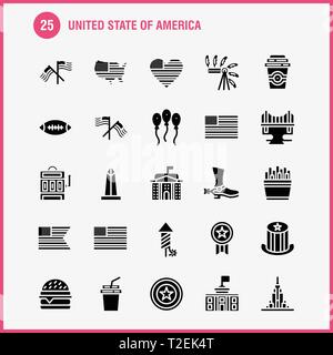 Usa glyphe solide Icon Pack pour les concepteurs et développeurs. Icônes de célébration, d'artifice, fête, Jour, hat, Présidents, USA, Ball, Vector Illustration de Vecteur