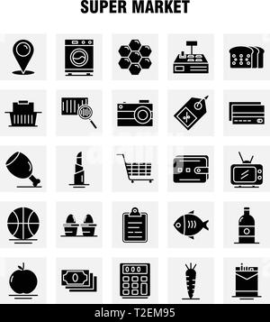 Super Marché glyphe solide Icons Set pour l'infographie, Mobile UX/UI Kit et Print Design. Inclure : Cigarette, Boîte à cigarettes, paquet de cigarettes, carotte, Cru Illustration de Vecteur