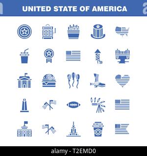 Usa glyphe solide Icon Pack pour les concepteurs et développeurs. Icônes de célébration, d'artifice, fête, Jour, hat, Présidents, USA, Ball, Vector Illustration de Vecteur