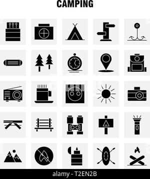 Camping glyphe solide Icon Pack pour les concepteurs et développeurs. Banc d'icônes, le Camping, Piscine, Voyage, Camping, Match, piscine, incendie, Vector Illustration de Vecteur