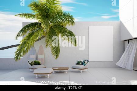 Été tropical, villa de luxe avec palm, l'été, concept 3D render Banque D'Images