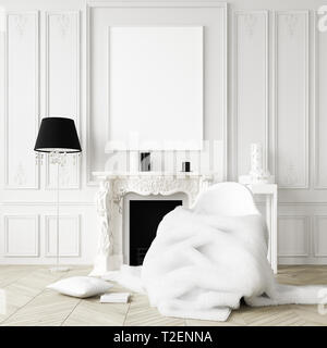 Maquette affiche d'accueil en arrière-plan, l'intérieur de style classique, de salon 3D render Banque D'Images