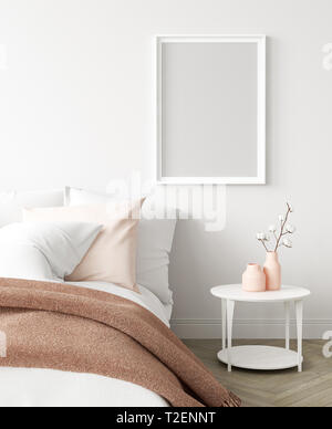 Maquette affiche dans la chambre, style scandinave, 3D render Banque D'Images