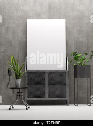 Maquette affiche en arrière-plan, l'intérieur de bureau 3D render Banque D'Images