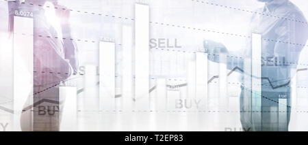 Stock trading financier diagramme graphique de l'entreprise Financement de l'exposition double concept technique mixte Banque D'Images