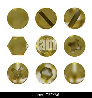 Un jeu de vis et de boulons d'or métal caps vector Illustration de Vecteur