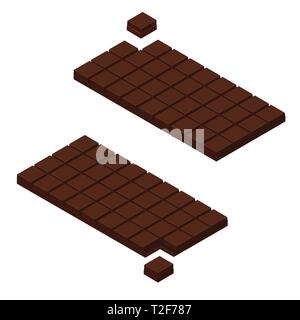 Morceaux de chocolat et isométriques isolated on white bacground. Le chocolat noir Illustration de Vecteur