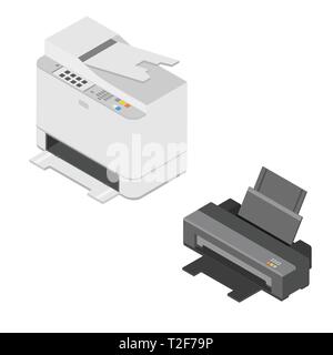 Imprimante isométrique réaliste isolé sur fond blanc. Imprimante et scanner. Icône de l'imprimante. Illustration de Vecteur