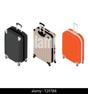 Valise à roulettes de déplacement isométrique, collection set isolé sur fond blanc Illustration de Vecteur