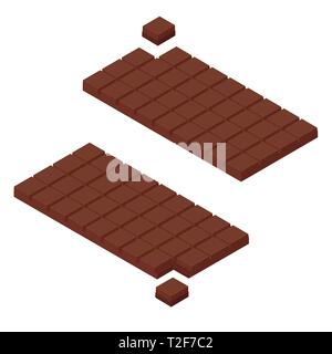 Morceaux de chocolat et isométriques isolated on white bacground. Le chocolat au lait Illustration de Vecteur