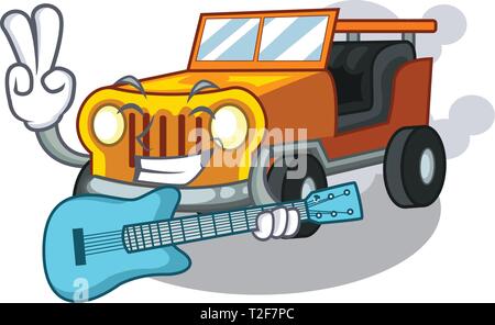 Avec voiture jeep guitare jouets en forme d'illustration vectorielle de caractères Illustration de Vecteur