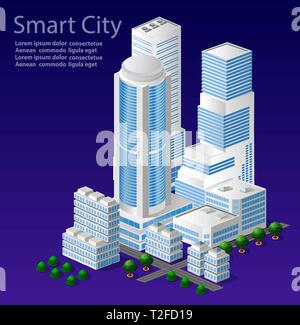 L'architecture urbaine isométrique Vector Construction de ville moderne avec des gratte-ciel, de la rue, et la ville, chambre. Illustration pour l'entreprise et de la construction du site s Illustration de Vecteur