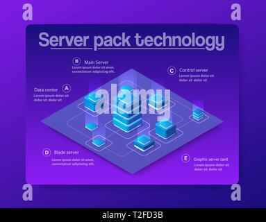 La salle des serveurs du système numérique de données pour le cloud et traitement concept datacenter réseau ordinateur. Centre de sécurité de l'équipement de communication. Je vecteur 3D Illustration de Vecteur