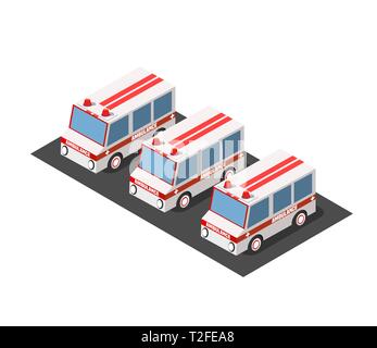 Voiture Ambulance ambulancier bus van avto isométrique Illustration de Vecteur