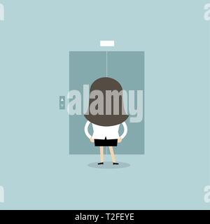 Businesswoman attendre l'ascenseur. Illustration de Vecteur