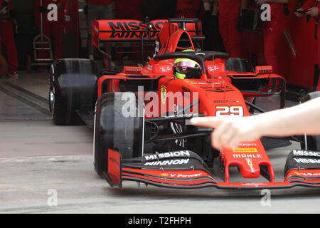 Manama, Bahreïn. Apr 02, 2019. Mick SCHUMACHER, GER, FERRARI SF90 F1 premier test F1. MANAMA, Bahreïn formule 1 02.04.2019 - Formula 1 Testday, la formule 1, Ferrari journée Test avec Mick SCHUMACHER sur 2. Avril 2019 sur le circuit de Sakhir - payant responsable image - copyright : © ATP/THILL Arthur | Conditions de crédit dans le monde entier : dpa/Alamy Live News Banque D'Images