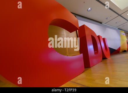 Hanovre, Allemagne. Apr 02, 2019. Dans le petit état partie conférence des CDU Basse-saxe est un logo de la CDU. Credit : Christophe Gateau/dpa/Alamy Live News Banque D'Images