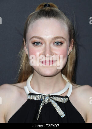 Hollywood, États-Unis. Apr 02, 2019. HOLLYWOOD, LOS ANGELES, CALIFORNIE, USA - AVRIL 02 : L'actrice Dakota Fanning arrive à la Los Angeles Projection spéciale de Bleecker Street's 'Teen Spirit' qui s'est tenue au cinéma ArcLight Hollywood le 2 avril 2019 à Hollywood, Los Angeles, Californie, États-Unis. (Photo par Xavier Collin/Image Crédit : Agence de Presse) L'agence de presse Image/Alamy Live News Banque D'Images