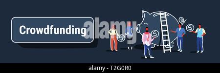 Groupe d'affaires argent investissement concept crowdfunding investisseurs investir les gens d'affaires de monnaie dollar tirelire crowdfunding fond sombre sk Illustration de Vecteur