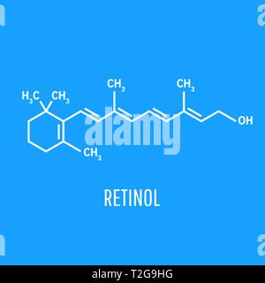 La Vitamine A rétinol molécule. Formule topologique du rétinol, la vitamine A. .indispensable à la vision et la croissance osseuse, la santé des cheveux et de la peau Illustration de Vecteur