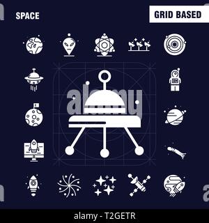 Solide de l'espace défini pour les icônes des glyphes des infographies, Mobile UX/UI Kit et Print Design. Inclure : Rocket, de l'espace, du transport, de la lune, la planète, l'espace, Spaceshi Illustration de Vecteur