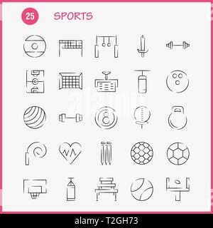 Sports Hand Drawn Icon Pack pour les concepteurs et développeurs. Icônes de ball, golf, tee, Sports, Cricket, souches, Wicket, Sports, Vector Illustration de Vecteur