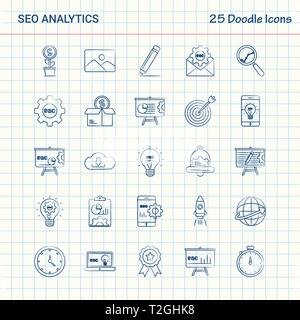 Analytics SEO Doodle 25 icônes. Hand Drawn Business Icon Set Illustration de Vecteur