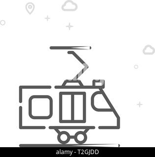 Des trains de banlieue, Tram ligne vectorielle Icône. Transports urbains ville symbole, Pictogramme, signe. Résumé Arrière-plan géométrique de la lumière. Avc. modifiable Ligne de réglage Illustration de Vecteur